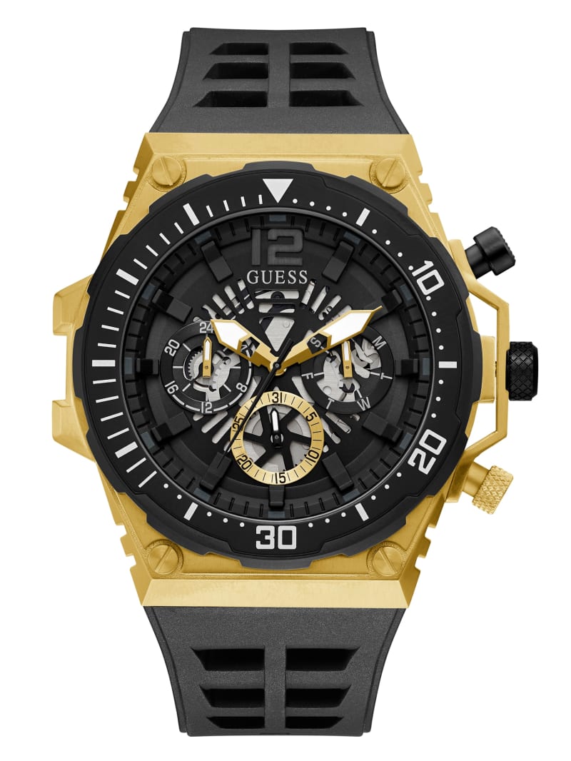 Guess Gold-Tone and Black Exposed Dial Multifunction Watch - Gold