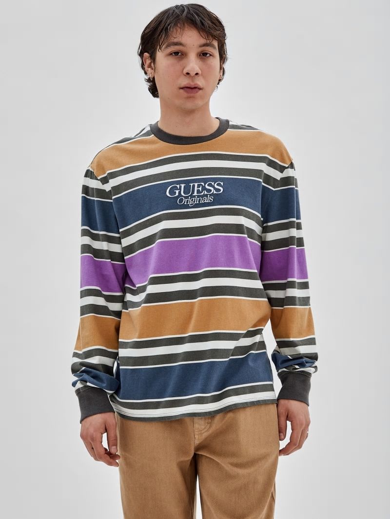 Guess GUESS Originals Block Striped Tee - Pure White Multi