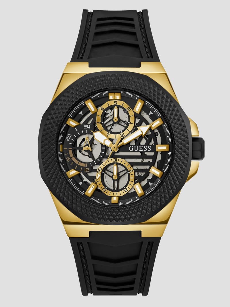 Guess Black Silicone Multifunctional Watch - Black Snakeskin
