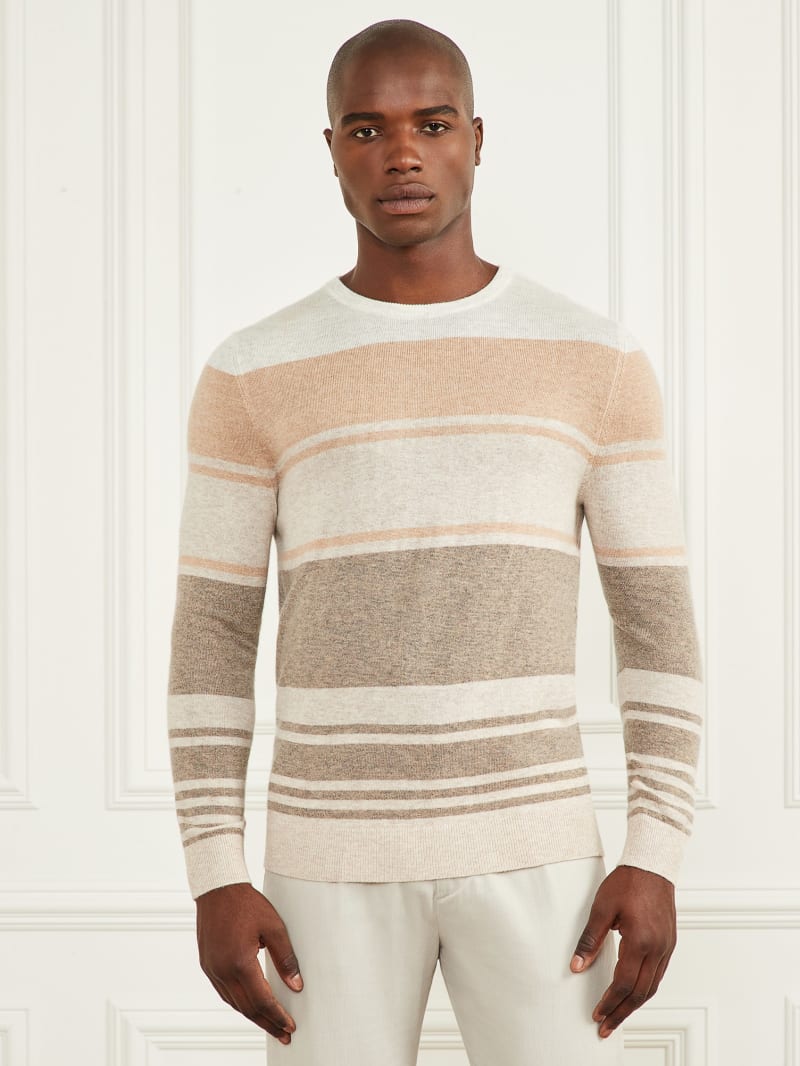 Guess Cashmere-Blend Crewneck Sweater - Natural Stripes