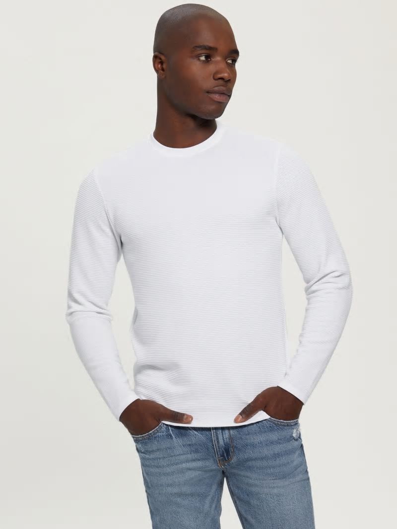 Guess Textured Jersey Long-Sleeve Tee - Pure White