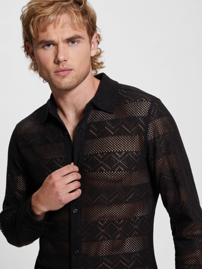 Guess Geo Crochet Shirt - Black