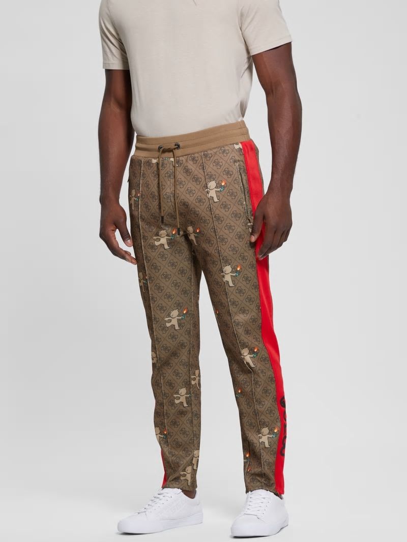 Guess Graphic Knit Pants - 4g Big Aop Brown With Ted