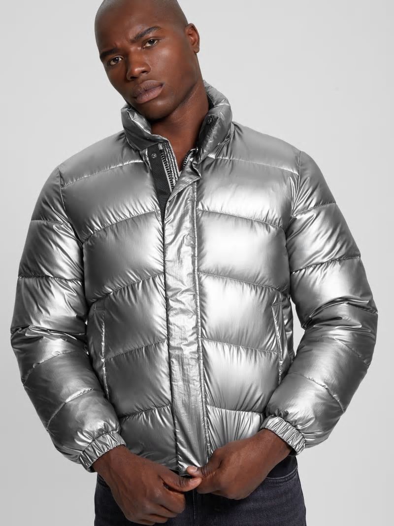 Guess Lunar Puffer Jacket - Silver Shine Multi