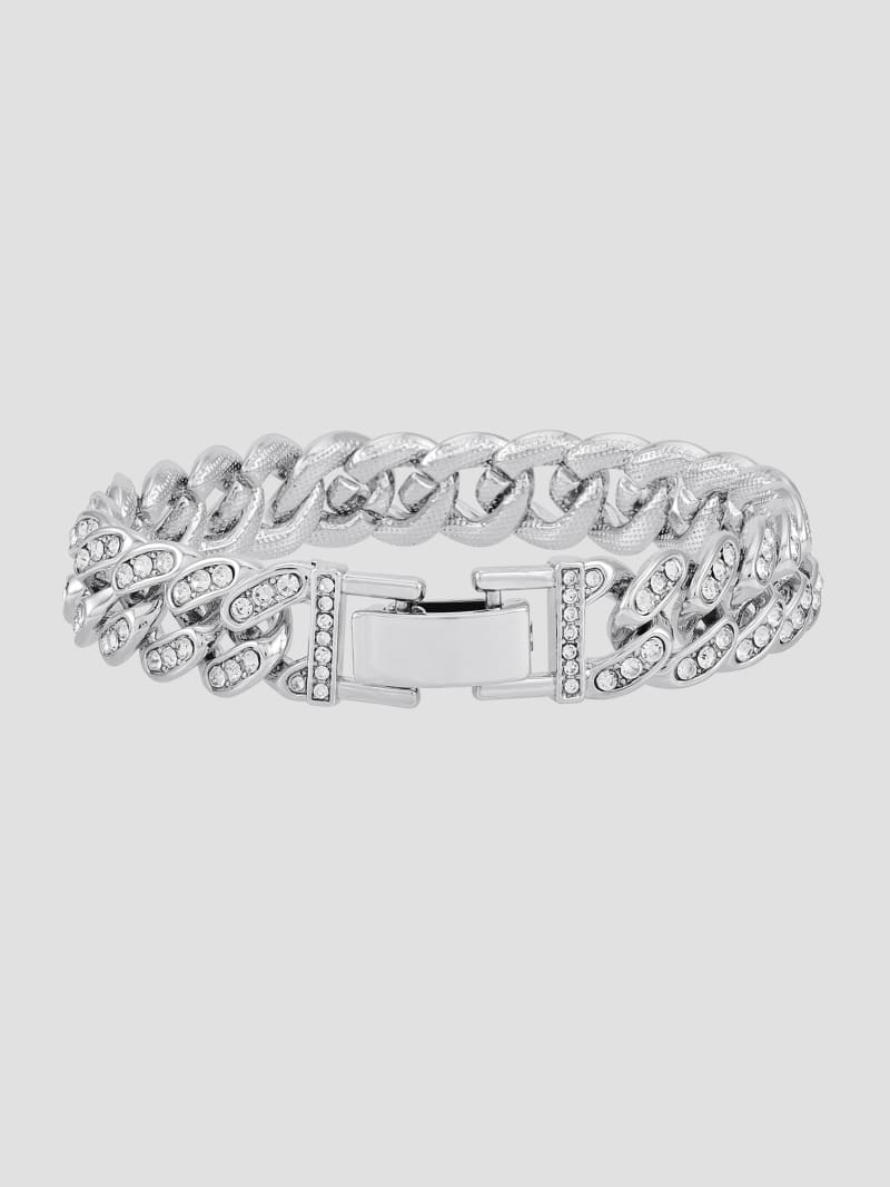 Guess Silver-Tone Crystal Curb Chain Bracelet - Silver