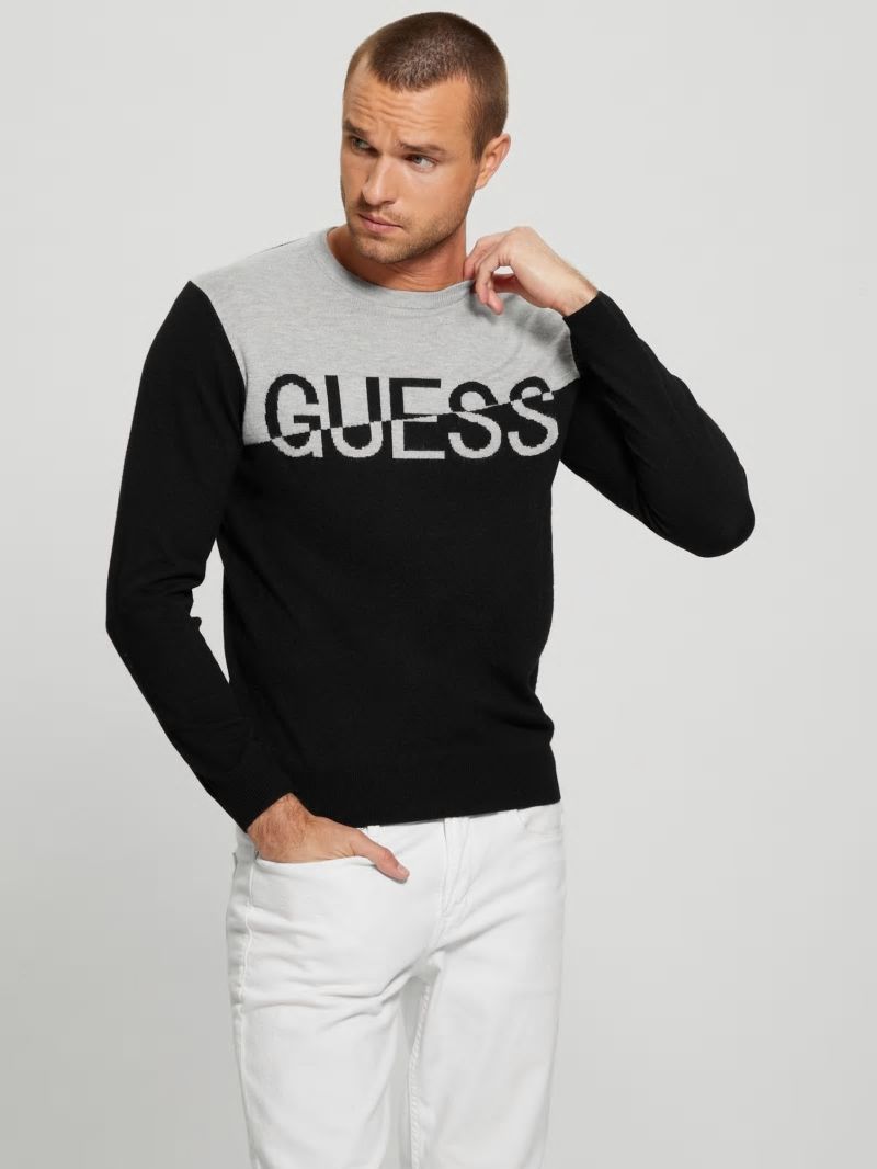 Guess Eco Alex Silk-Blend Color-Block Sweater - Black