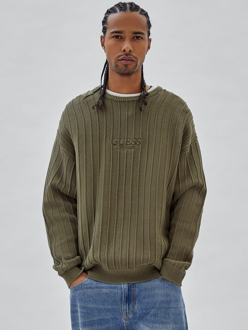 Guess GUESS Originals Eco Signature Sweater - Olive Morning