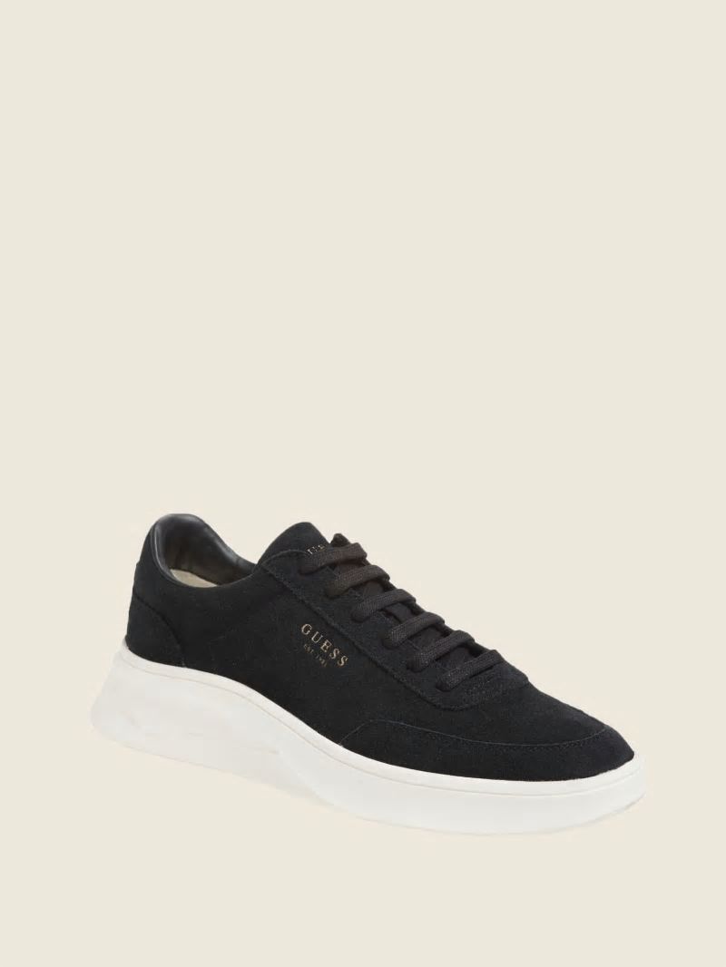 Guess Dolo Logo Low-Top Sneakers - Black Suede