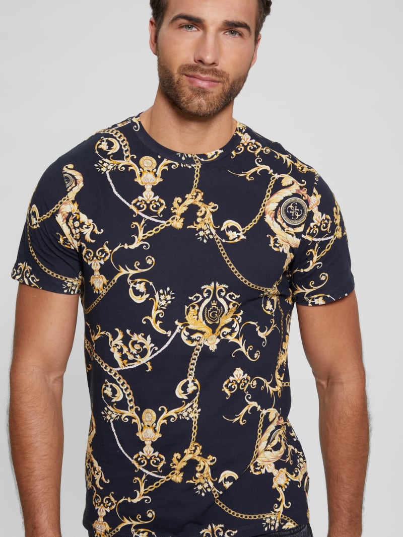 Guess Eco Gold Chain Tee - Gold Chain Logo