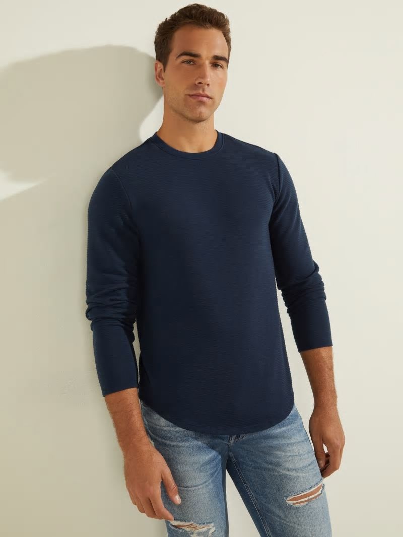 Guess Textured Jersey Long-Sleeve Tee - Silk Blue