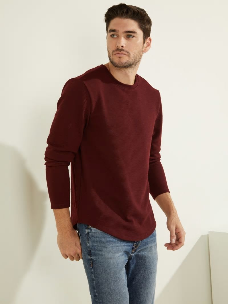 Guess Textured Jersey Long-Sleeve Tee - Vino