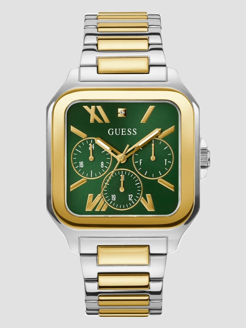 Guess Multi-Tone Square Multifunction Watch - Green