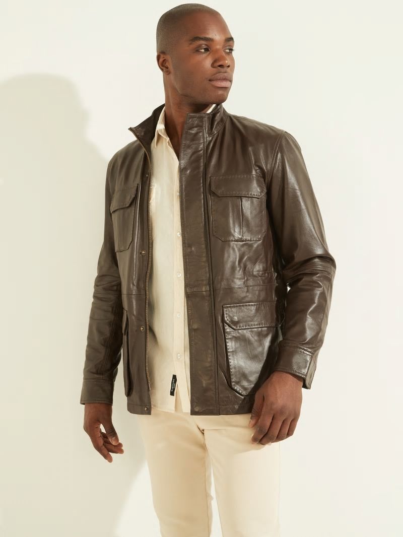 Guess Leather Field Jacket - Chocolate Brownie