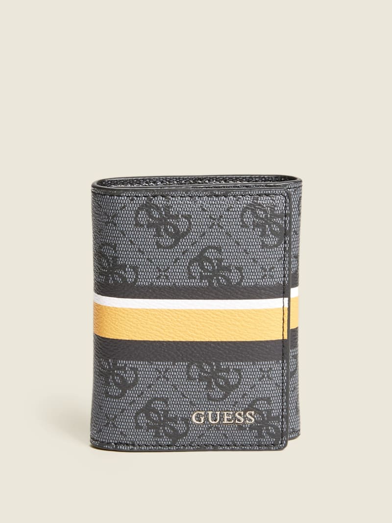 Guess Sig Logo Stripe Trifold Wallet - Black