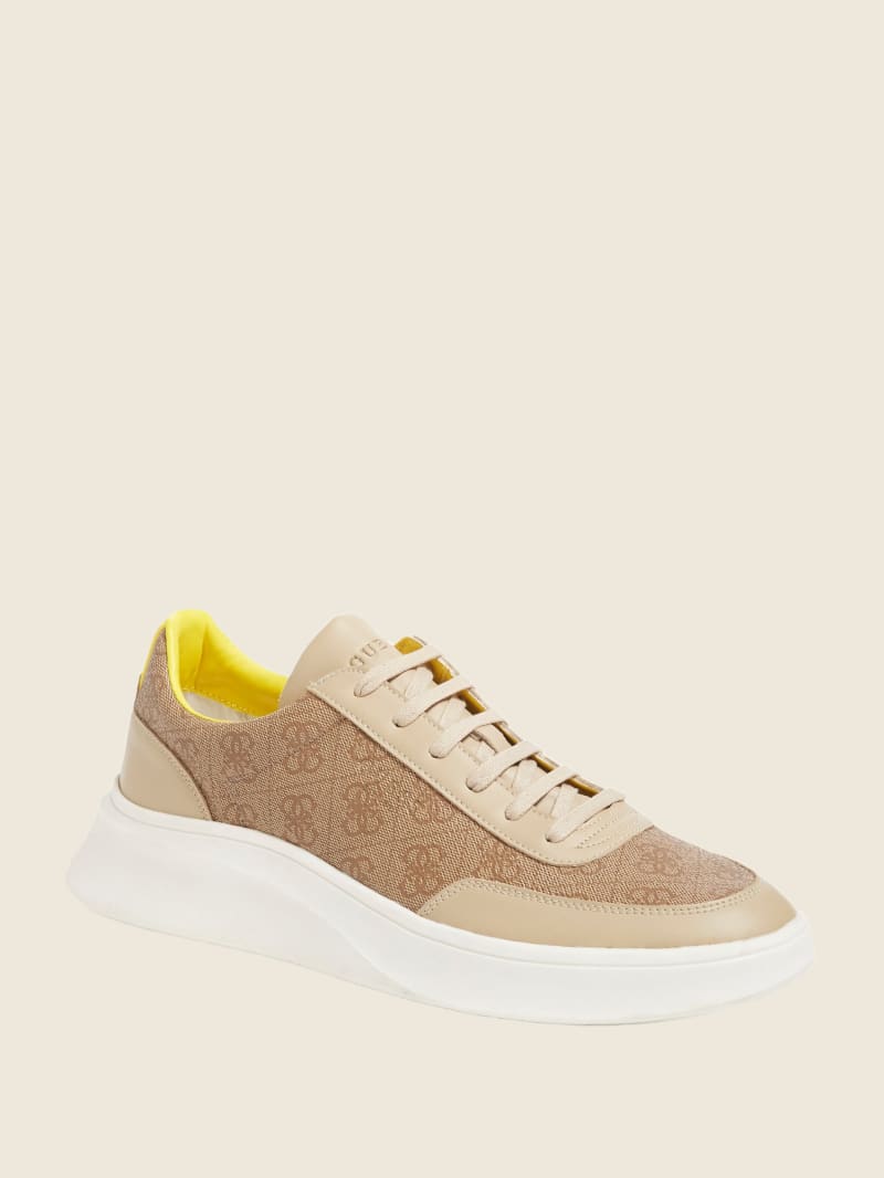 Guess Dolo Logo Low-Top Sneakers - Tan Champagne