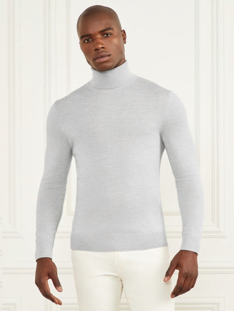 Guess Merino Wool Turtleneck Sweater - Light Stone Heather