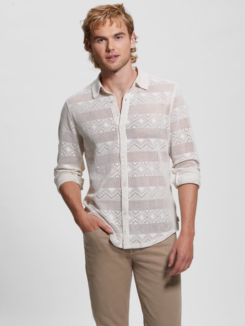 Guess Geo Crochet Shirt - Muted Stone