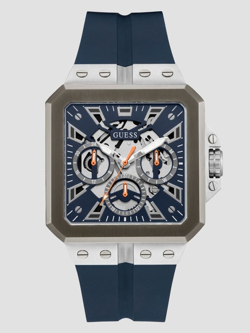 Guess Gunmetal and Navy Silicone Multifunction Watch - Navy