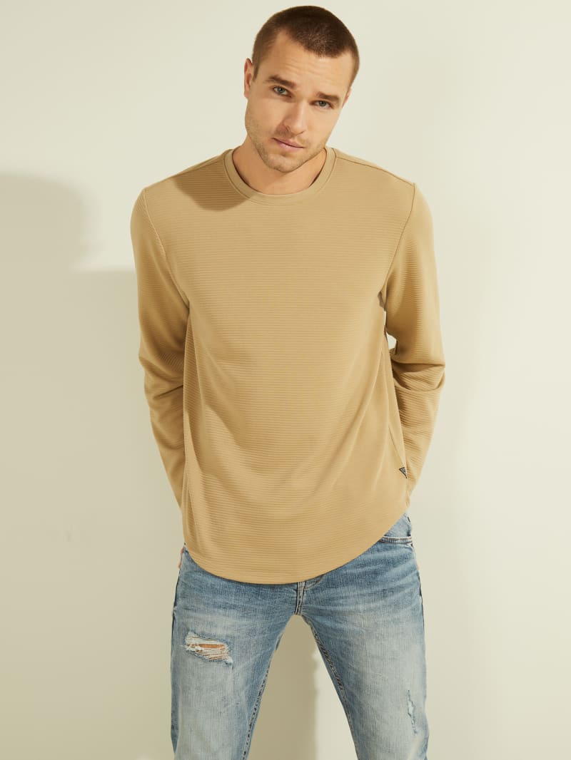 Guess Textured Jersey Long-Sleeve Tee - Uniform Tan