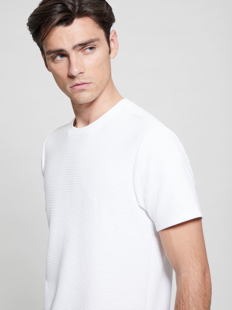 Guess Textured Stripe Tee - Pure White