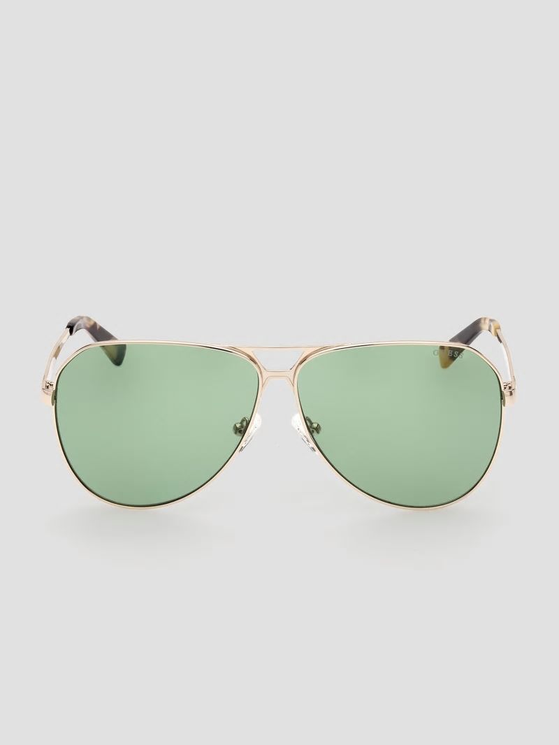 Guess Metal Aviator Sunglasses - Shiny Gold/Green