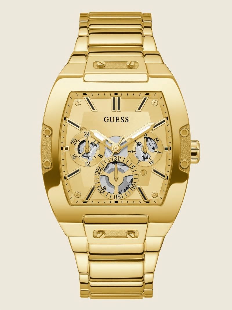 Guess Gold-Tone Exposed Dial Multifunction Watch - Gold
