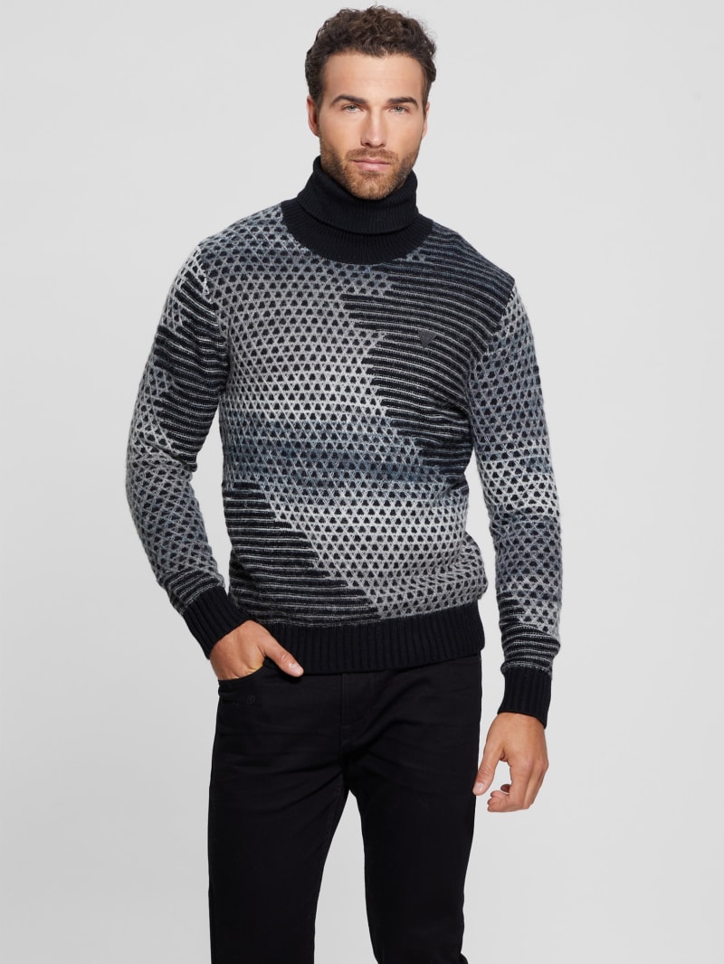 Guess Arthur Turtleneck Stitch Sweater - Black And White Space