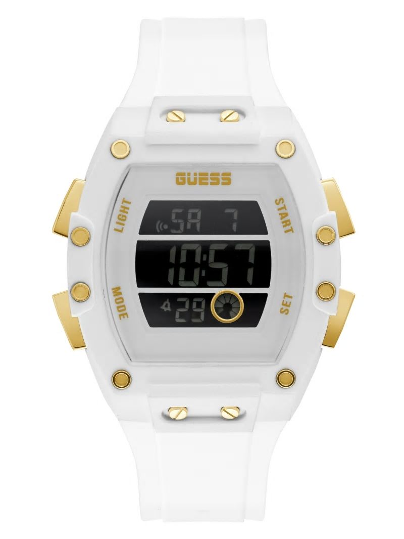 Guess Gold-Tone and White Digital Watch - White