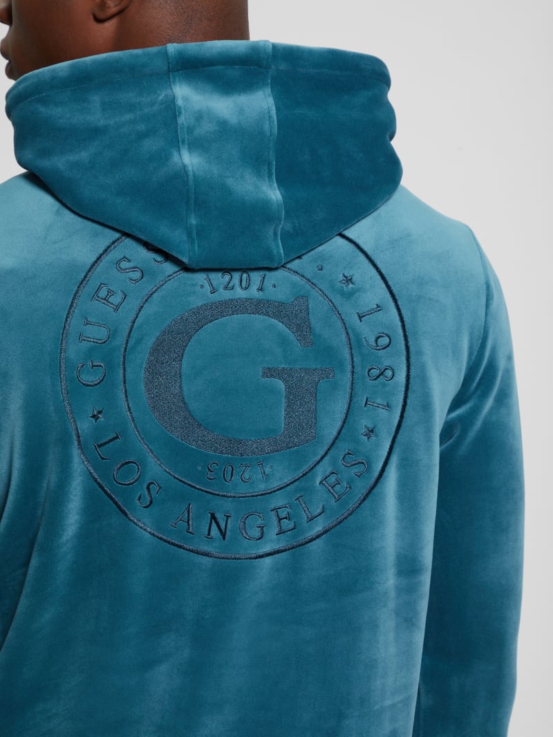 Guess Bonded Velvet GUESS Hoodie - Bold Teal