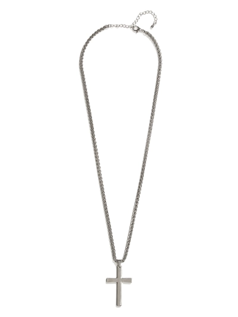 Guess Silver-Tone Cross Necklace - Silver