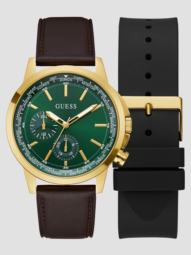 Guess Gold-Tone Leather Multifunction Watch - Gold