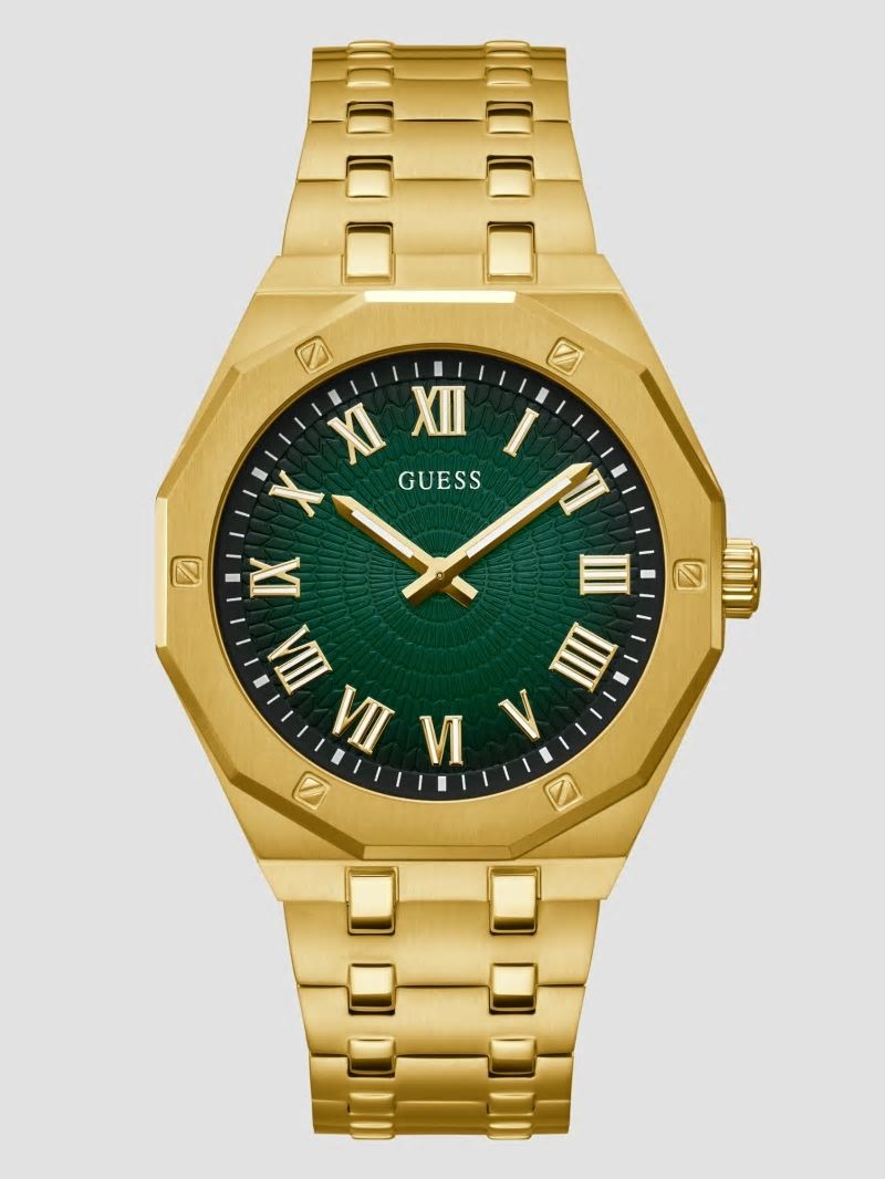 Guess Gold-Tone and Green Sunburst Analog Watch - Gold