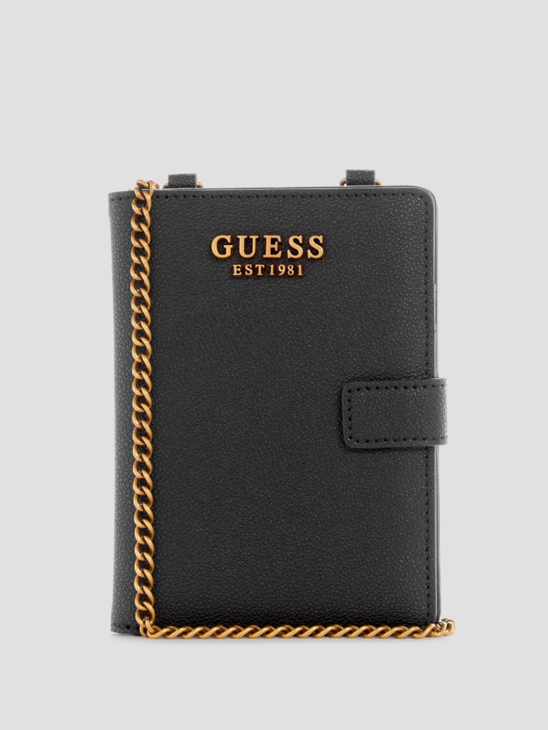 Guess Laurel Chain Passport Case - Black Floral Print