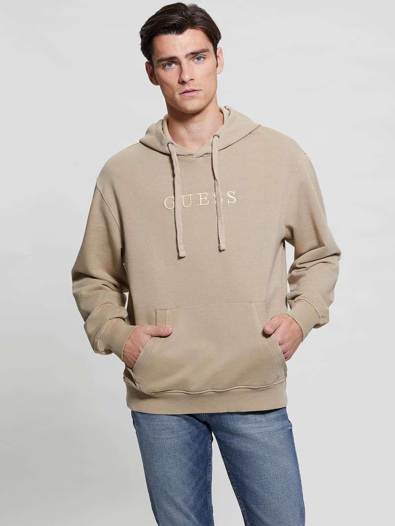 Guess Finch Terry Logo Hoodie - Neutral Sand Multi