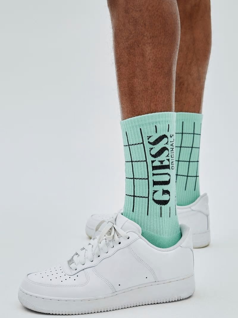 Guess GUESS Originals Grid Crew Socks - Soft Jade