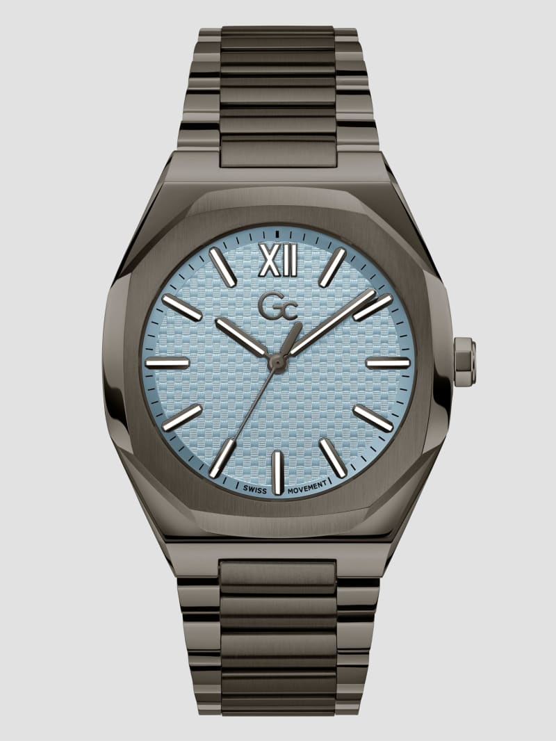 Guess Gc Dark Silver and Light Blue Analog Watch - Grey