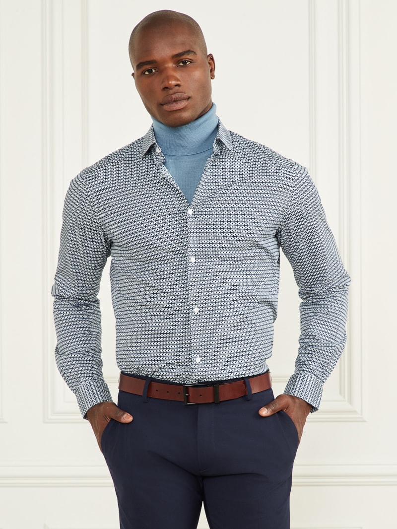 Guess Eco Benny New Collar Paul Shirt - Blue 70s Pattern Print