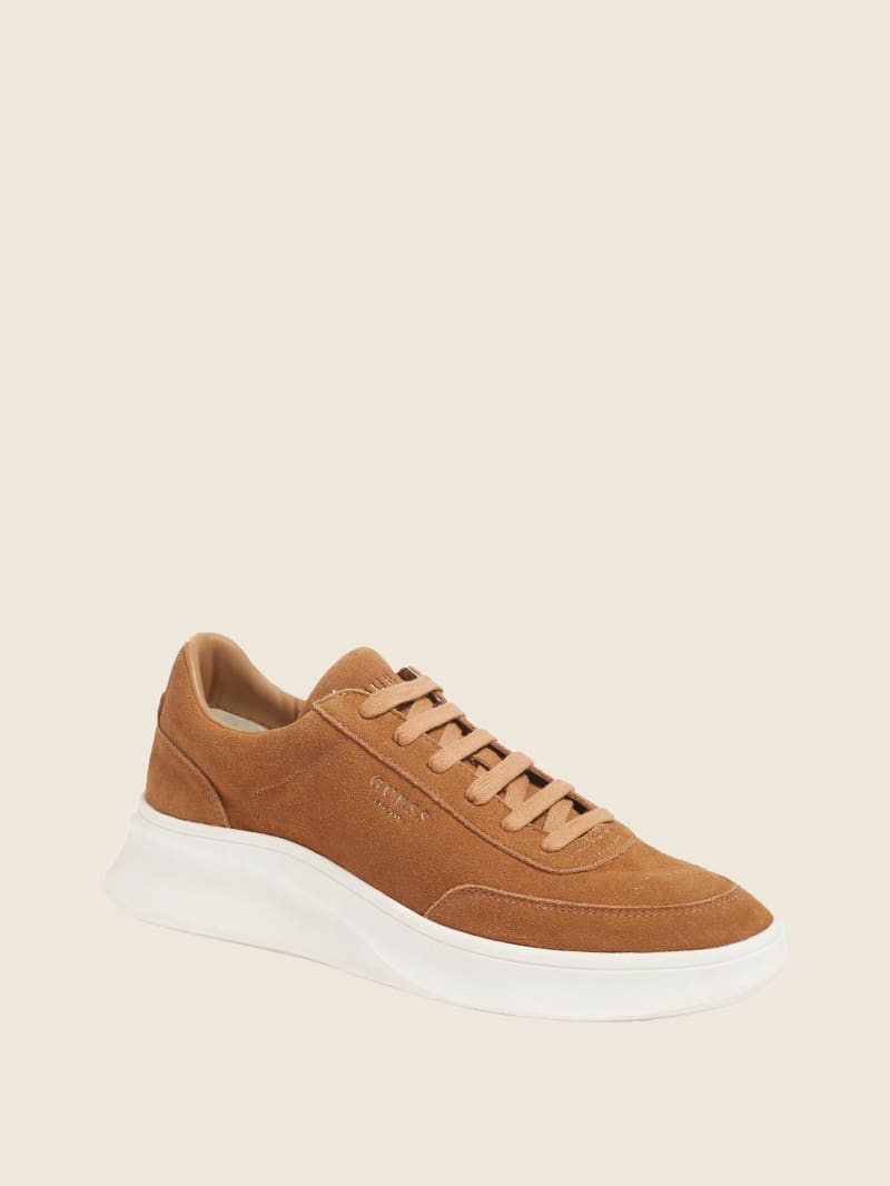 Guess Dolo Logo Low-Top Sneakers - Medium Brown Suede