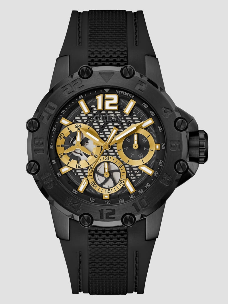 Guess Black and Gold-Tone Multifunction Sport Watch - Black Snakeskin