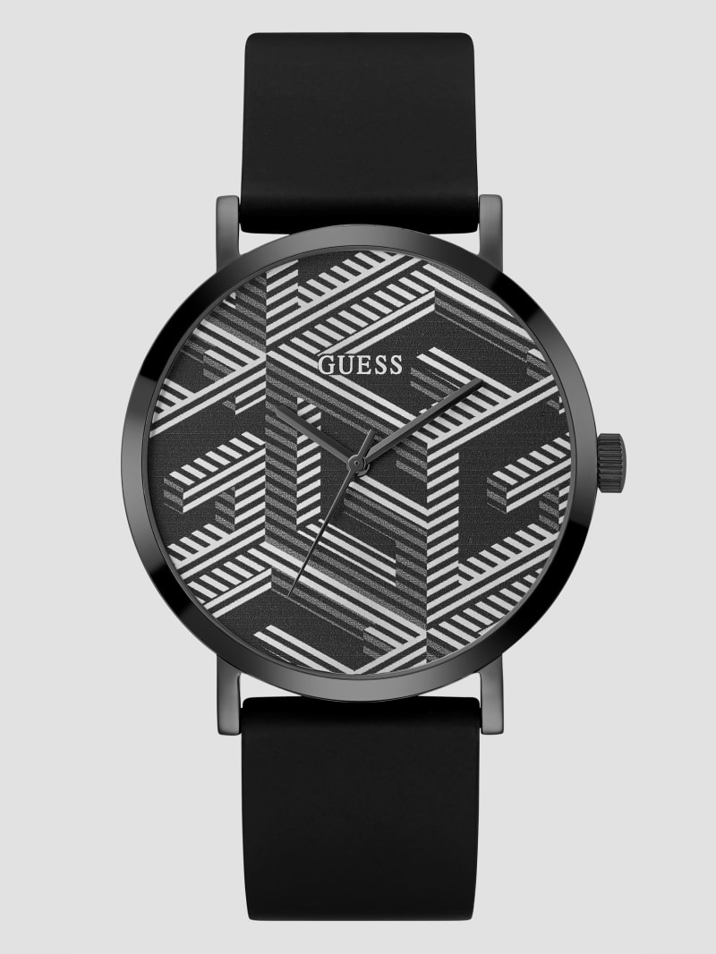 Guess Gunmetal and Black Printed G-Cube Analog Watch - Black