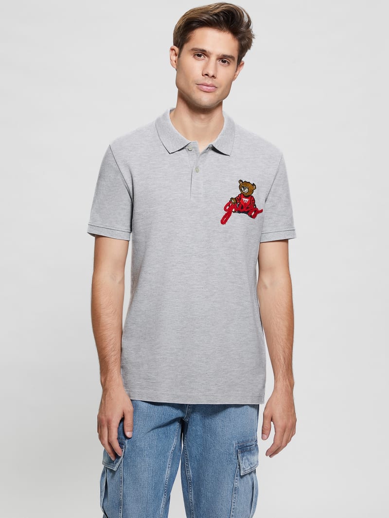Guess Embroidered Bear Polo - Light Stone Heather