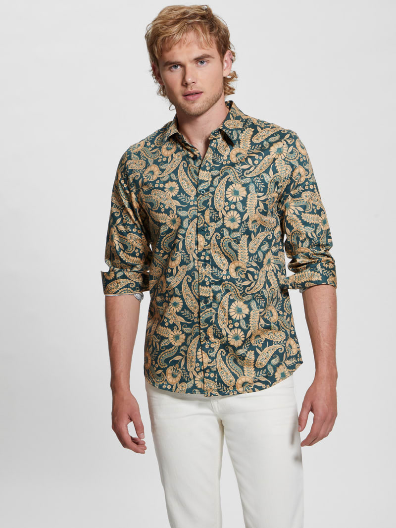 Guess Luxe Paisley Shirt - Paisley Floral Green