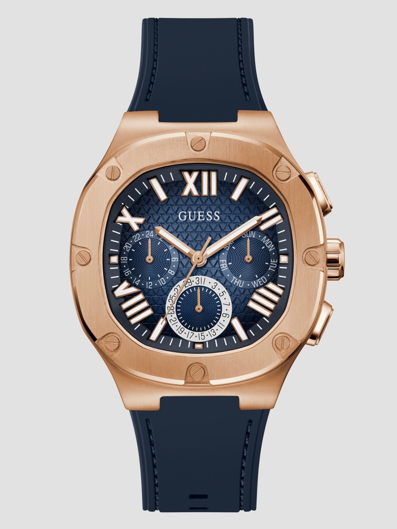 Guess Rose Gold-Tone and Navy Silicone Multifunction Watch - Rainbow