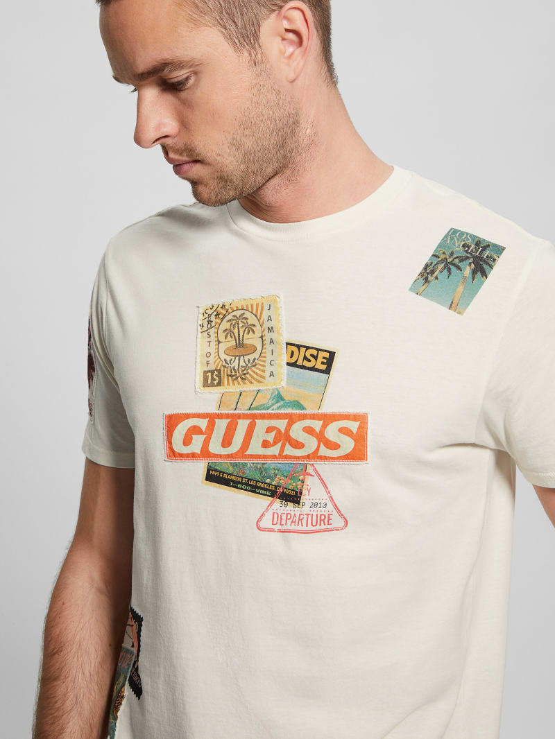Guess Eco World Stamp Collage Tee - Aspen White