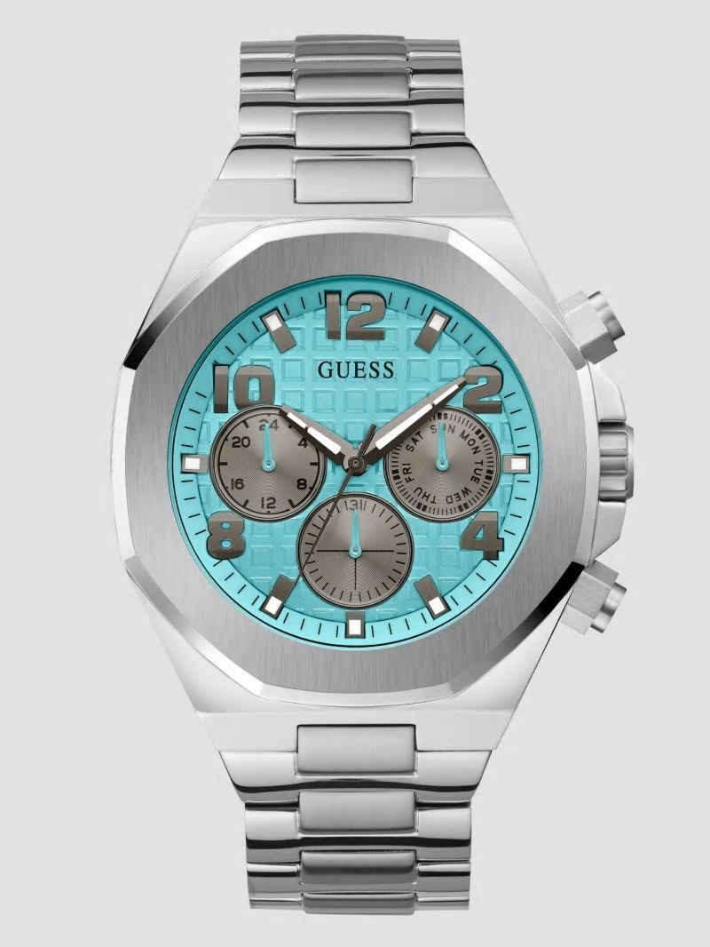 Guess Silver-Tone and Aqua Chronograph Watch - Silver