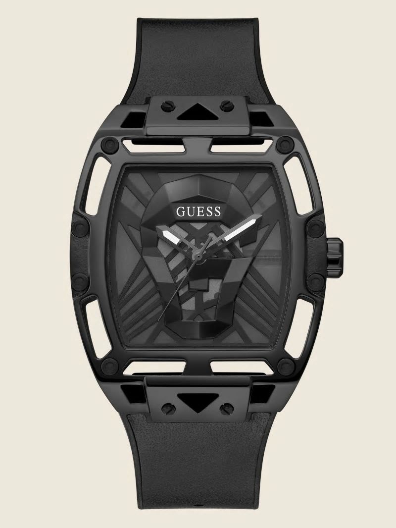 Guess Black Analog Cutout Watch - Black Snakeskin