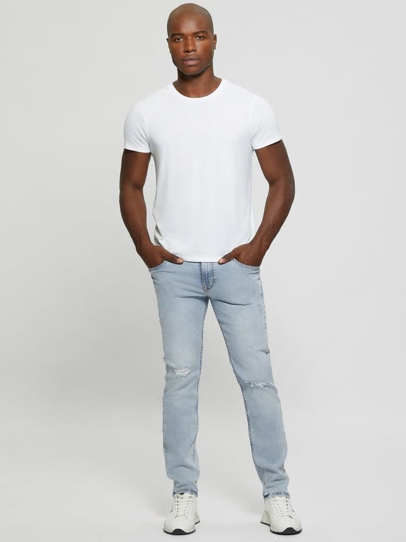 Guess Distressed Low-Rise Slim Straight Jeans - Light Sail