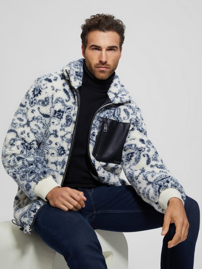 Guess Eco Sherpa Jacket - White Bandana Combo