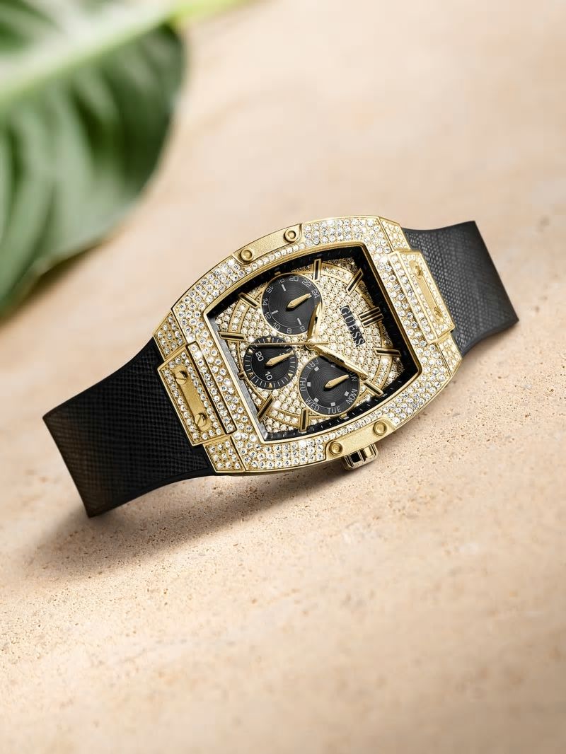 Guess Gold-Tone Crystal Multifunction Watch - Black