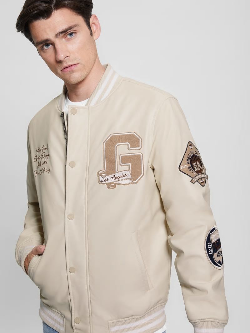 Guess Varsity Faux-Leather Flight Jacket - Quicksand